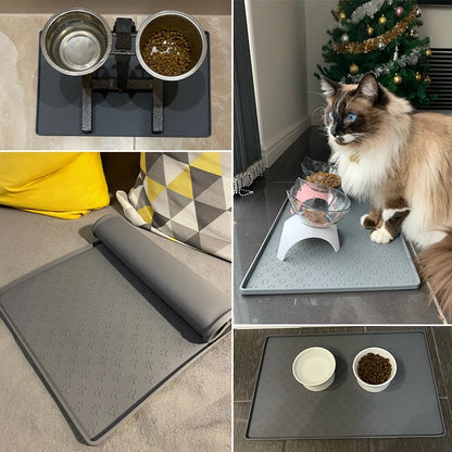 Waterproof Silicone Pet Feeding Mat, Non-Slip Dog Bowl Mat, Cat Food Tray