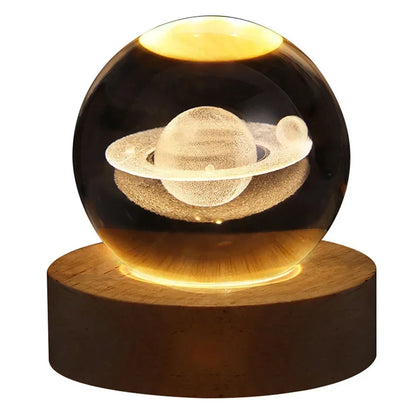 STELLARSPHERE  Luminária de Cristal 3D com Base de Madeira