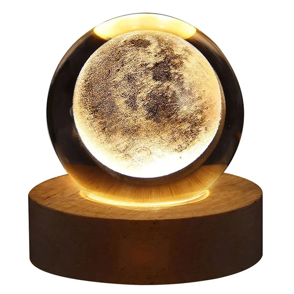 STELLARSPHERE  Luminária de Cristal 3D com Base de Madeira