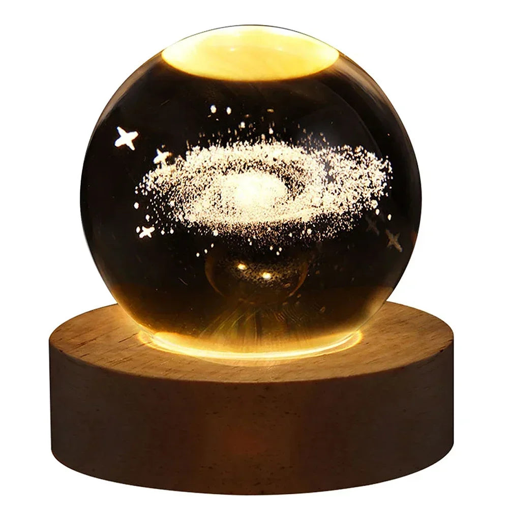 STELLARSPHERE  Luminária de Cristal 3D com Base de Madeira