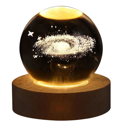 STELLARSPHERE  Luminária de Cristal 3D com Base de Madeira